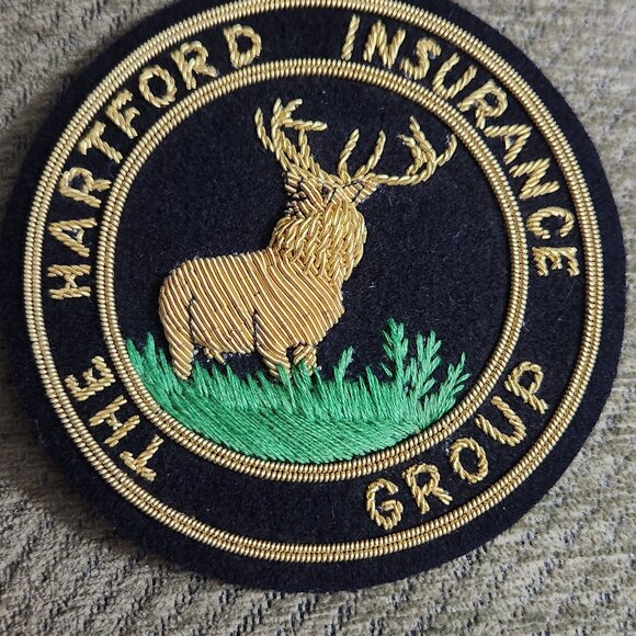 Vintage Embroidered The Hartford Insurance Group Patch w/ Elk Black and Gold - Picture 1 of 5